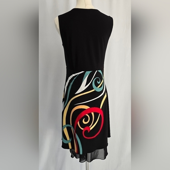Libra Sleeveless Black Dress Layered Multi-Colored Skirt & Shoulder Detail Sz. S - Picture 5 of 11
